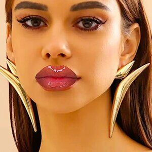 Exaggerated Gold Spiked Earrings, Oversized,, Statement, Club, Punk, R…